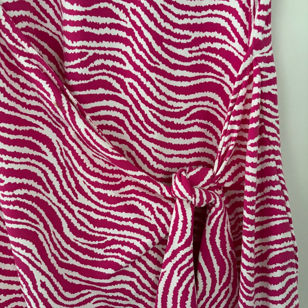 J.McLaughlin Pink White Zebra Wave Print Faux Wrap Side Tie Sheath Dress Small - Picture 10 of 12